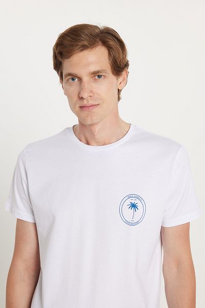 Tudors Ανδρικό T-shirt Slim Fit Slim Fit 100% βαμβακερό τυπωμένο λευκό μπλουζάκι με λαιμόκοψη