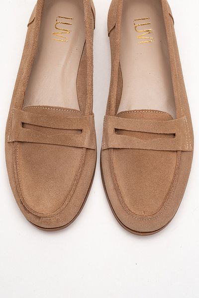 LuviShoes F02 Tmavě béžové semišové dámské baleríny z pravé kůže