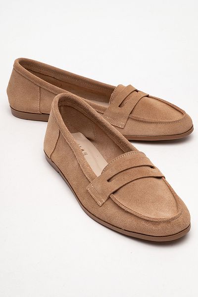 LuviShoes F02 Tmavě béžové semišové dámské baleríny z pravé kůže