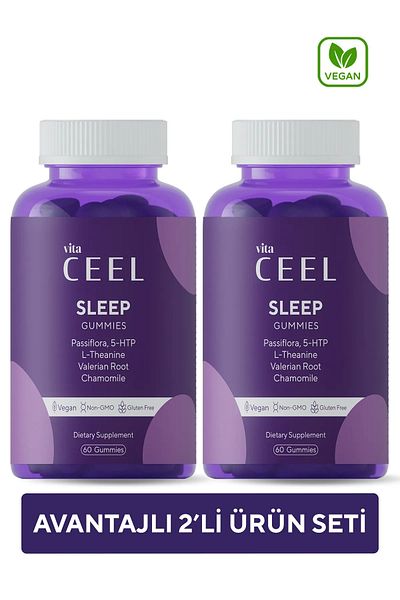 VitaCeel 2-Piece Vegan Sleep Cycle Helper Vegan Sleep Gummy Vitamin Passiflora, Vitamin B6, L-theanie