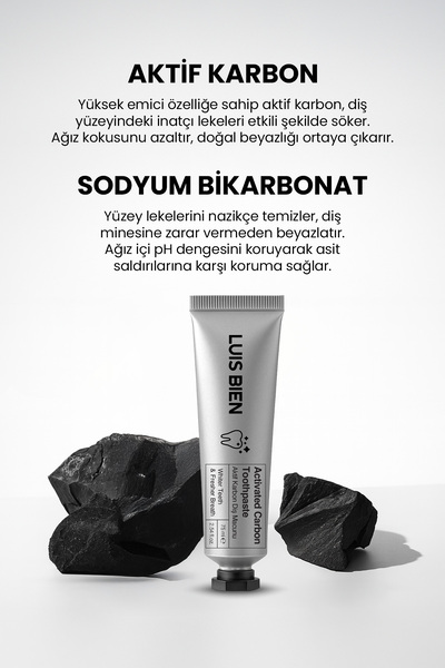 Luis Bien Organik Aktif Karbon Diş Beyazlatıcı Macun – Kalıcı Etki, Leke Giderici & Ferah Nefes (75 ml)