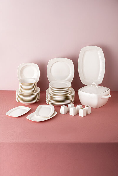 Emsan Bone Yeni Begonya 12 Kişilik Yemek Takımı 60 Parça Yarım Kare