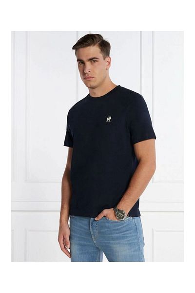 Tommy Hilfiger Men's Woven Fabric Short Sleeve Plain Model Blue T-Shirt MW0MW33987-DW5