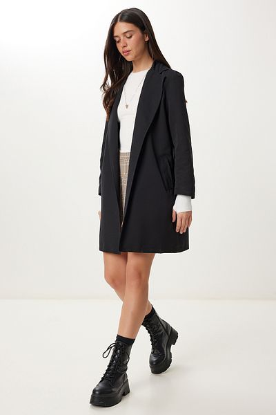 Happiness İstanbul Women's Black Belted Short Woven Trench Coat Gp00027