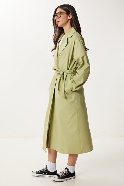 Happiness İstanbul Γυναικεία παλτό με διπλό γιακά με ζώνη FG00053