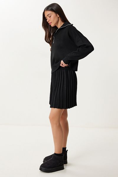 Happiness İstanbul Women's Black Knitwear Sweater Skirt Set Pf00113