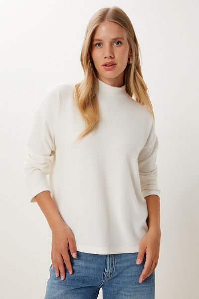 Happiness İstanbul Women's Ecru Soft Textured Basic Viscose Blouse Ub00414
