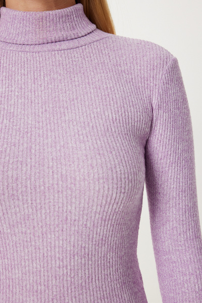 Happiness İstanbul Pulover de damă liliac cu gât țesut tricotaj UB00423