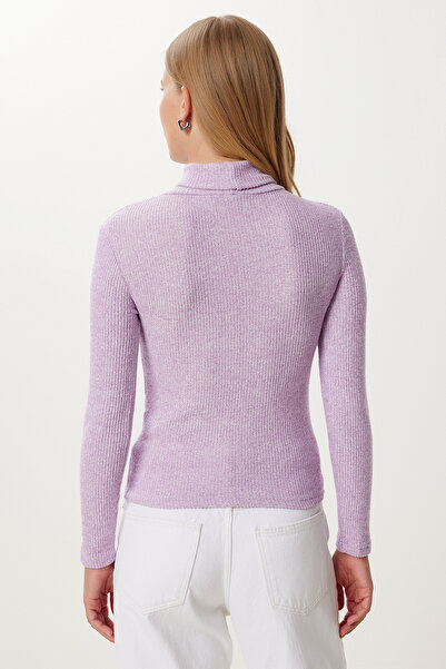Happiness İstanbul Pulover de damă liliac cu gât țesut tricotaj UB00423