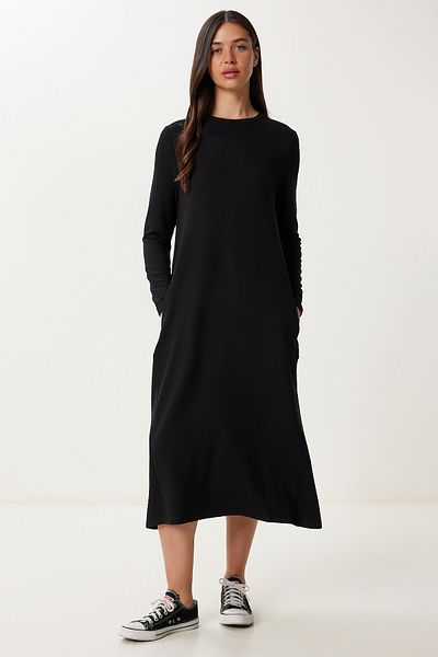 Happiness İstanbul Women's Black Basic Pocket Flexible Knitted Dress Dz00131
