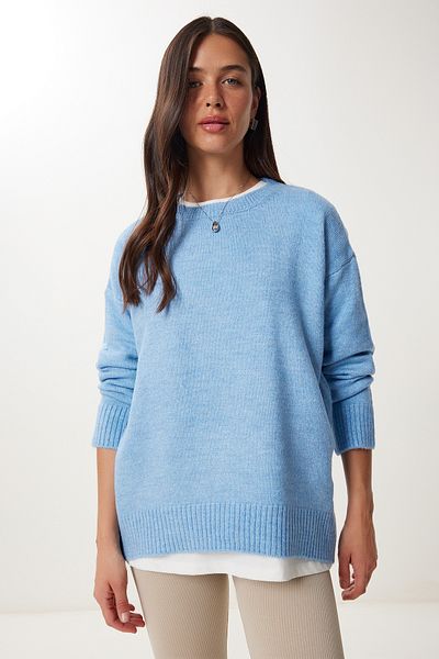 Happiness İstanbul Pulover de damă, albastru indigo, tricotaj supradimensionat PN00054