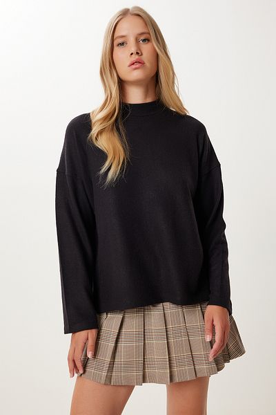 Happiness İstanbul Women's Black Soft Textured Basic Viscose Blouse Ub00414