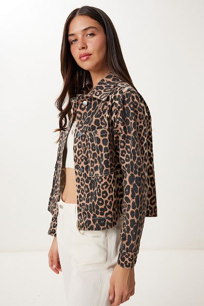 Happiness İstanbul Women's Black Beige Leopard Gabardine Jacket Gp00023