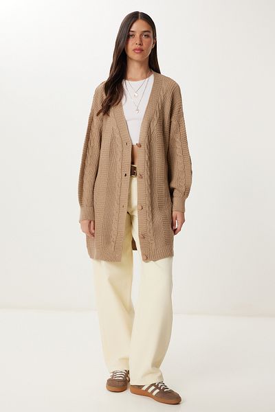 Happiness İstanbul Women's Mink Balloon Sleeve Oversize Knitwear Cardigan Dd01033