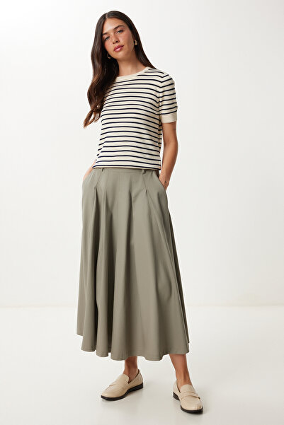 Happiness İstanbul Women's Dark Green Pocketed Gabardine Flared Skirt Gp00026