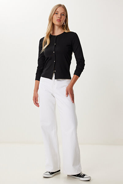 Happiness İstanbul Women's Black Basic Seasonal Knitwear Cardigan Ub00417