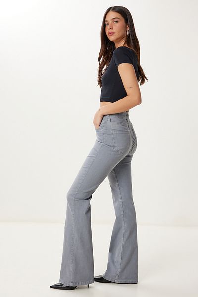 Happiness İstanbul Graue Damen-Jeans mit weitem Bein aus Denim FQ00002