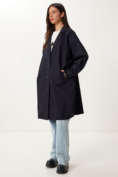 Happiness İstanbul Women's Black Oversize Woven Trench Coat Fg00054