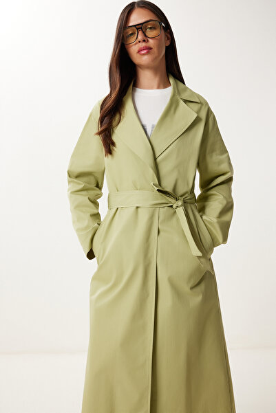 Happiness İstanbul Γυναικεία παλτό με διπλό γιακά με ζώνη FG00053