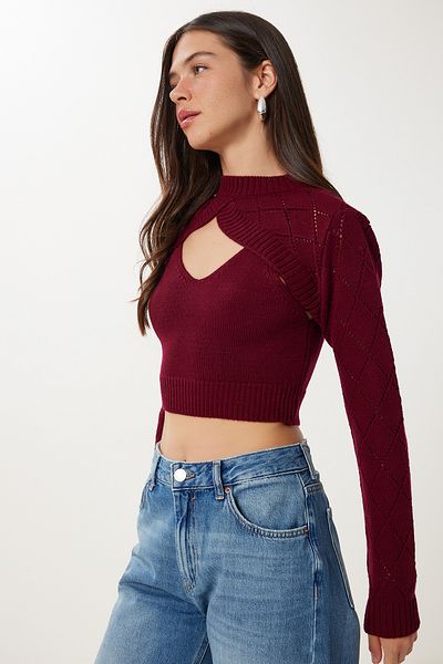 Happiness İstanbul Women's Burgundy Turtleneck Knitwear Athlete Crop Suit Mt00153