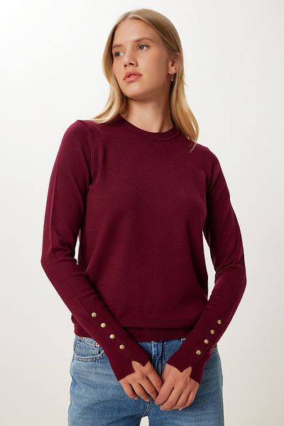 Happiness İstanbul Pulover de damă Burgundy Basic Knitwear MX00249