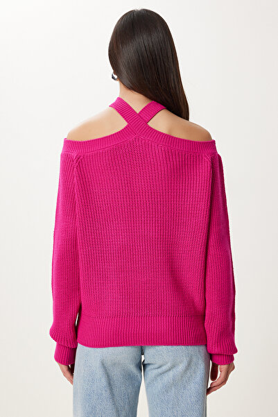 Happiness İstanbul Γυναικείο φούξια πλεκτό πουλόβερ MX00118