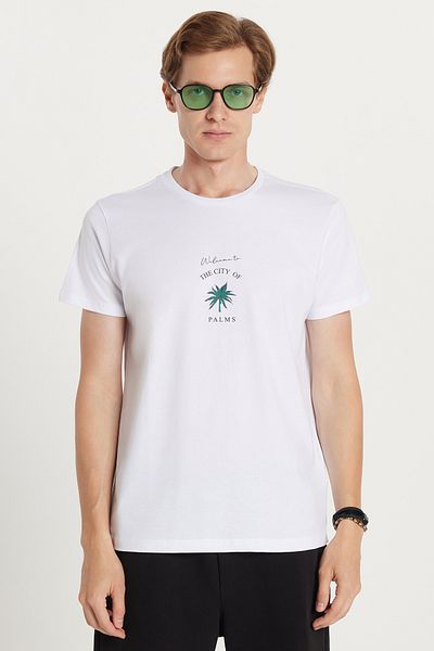 Tudors Ανδρικό T-shirt Slim Fit Slim Fit 100% βαμβακερό τυπωμένο λευκό μπλουζάκι με λαιμόκοψη