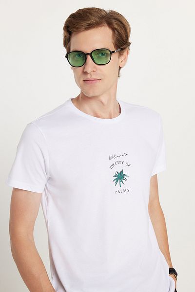 Tudors Ανδρικό T-shirt Slim Fit Slim Fit 100% βαμβακερό τυπωμένο λευκό μπλουζάκι με λαιμόκοψη