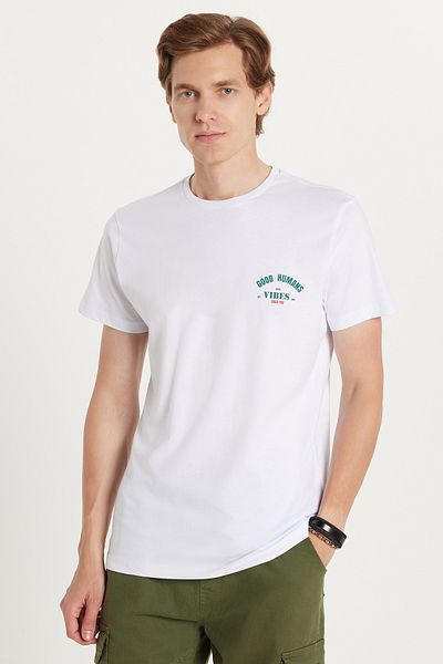 Tudors Ανδρικό T-shirt Slim Fit Slim Fit 100% βαμβακερό τυπωμένο λευκό μπλουζάκι με λαιμόκοψη