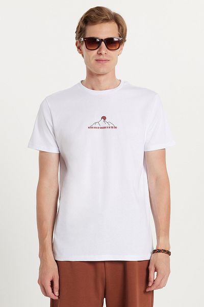 Tudors Ανδρικό T-shirt Slim Fit Slim Fit 100% βαμβακερό τυπωμένο λευκό μπλουζάκι με λαιμόκοψη