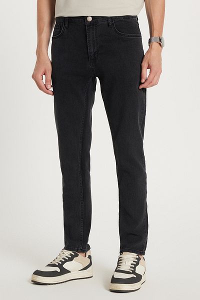 Tudors Ανδρικό Slim Fit Washed Grinding Stretchy ίσιο τζιν με κωνικό μαύρο παντελόνι