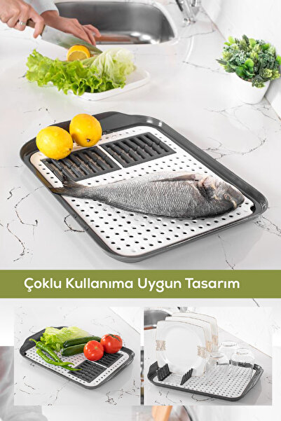 Vienev Çok Amaçlı Süzgeçli Kurutma Tepsisi | Sebze, Balık Ve Bulaşık Için Pra...