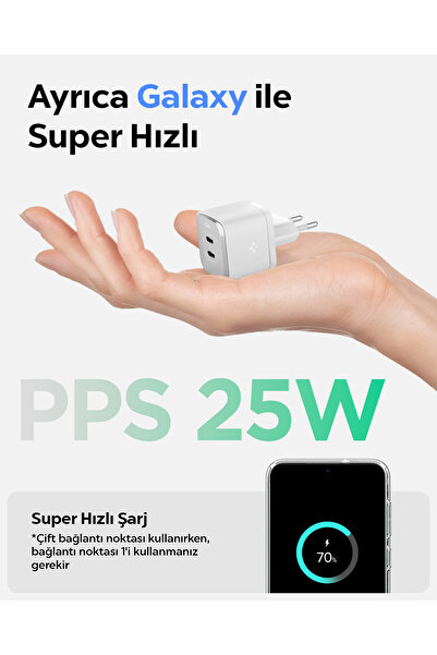 Spigen 35W USB-C 2 Port Mini Hızlı Şarj Aleti Samsung PPS / Isı Düşürücü GaN III Akım Korumalı - ACH05145