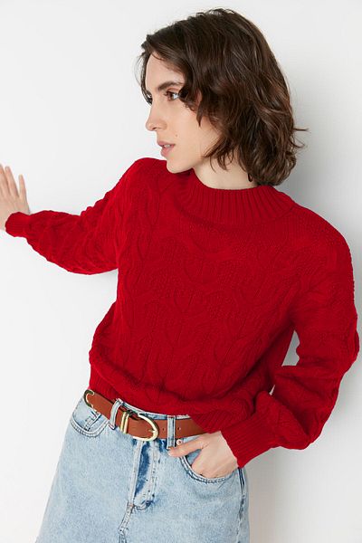 Trendyol Collection Red Crop Stand Collar Knitwear Sweater Twoaw22Kz1634