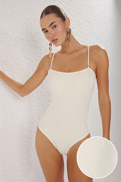 Trendyol Collection One Shoulder Ecru Textured Swimsuit - Tbess25Ma00054