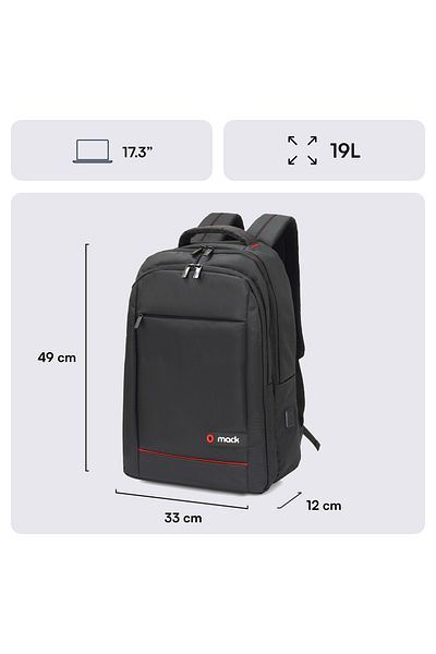 Mack MCC-007 حقيبة ظهر للمكتب مقاس 17.3 بوصة مزودة بمنفذ USB باللون الأسود