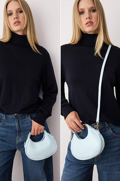 TRENDYOL SHOES Baby Blue Dual Use Strap Women's Mini Oval Shoulder and Hand Bag Takss25Oc00091