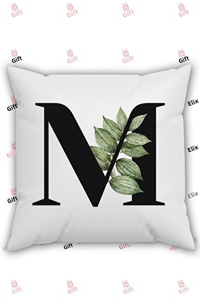 HEDİYELİKS M Letter Alphabet Themed Flower Patterned Gift Pillow
