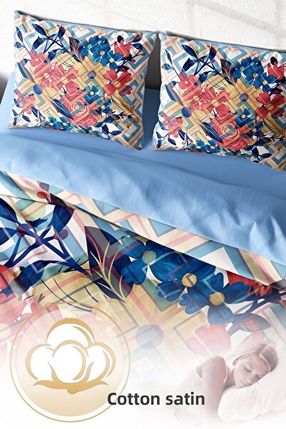 PerlaSera 3D Custom Design - Double Duvet Cover Set, Tightly Woven Cotton Satin, Geo Flowers Pattern
