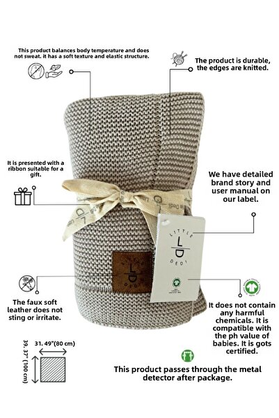 Next Baby Little Dedi Organic Cotton Knitted Baby Blanket Stone - 80X100