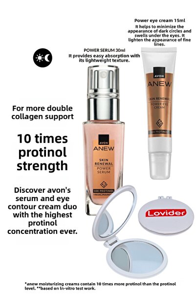 AVON Anew Power Set; Face Serum 30ml + Eye Cream 15ml + Lovider Pocket Mirror