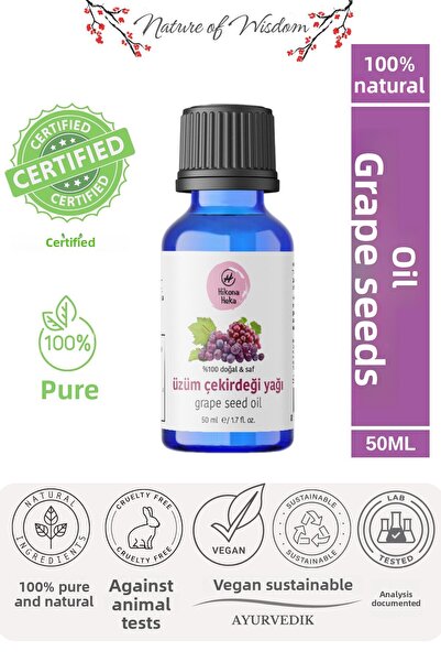 Hikona Heka زيت بذور العنب نقي وطبيعي 100% معصور على البارد 50 مل (العناية با...