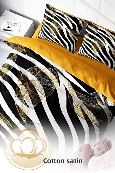 PerlaSera Set cuvertură de pilota cu pene de zebră cu design personalizat 3D - dublu, satin de bumbac, țesut dens