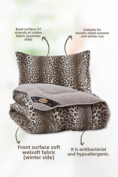 MARLA HOME Leopard Pattern Premium Welsoft Cotton Double Sided Fluffy Double Sleeping Set