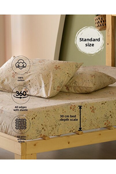 sutra 100% Cotton 63 Strings 160X200+30 cm Double Elastic Sheet Set