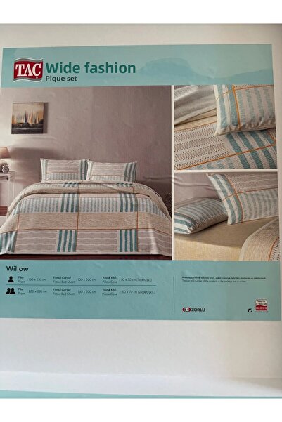 Taç Double 100% Cotton Sheet Elastic Pique Set Willow Yellow