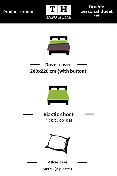 Tabu Home Geometric Sheet Elastic Anthracite Double Duvet Cover Set