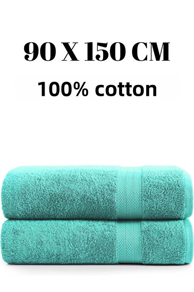 KAYABEY HOME Türkiz kétrészes nagy fürdőlepedő 100% pamut puha zuhanytörölköző csíkos mintával 90 x 150 cm