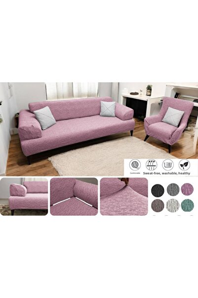 Hantaj طقم غطاء أريكة جاكار مرن قابل للغسل من القطن 3+3+1+1