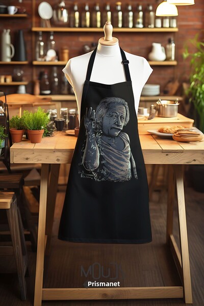 Moud's مريلة مطبخ من جلد الغزال منقوشة من آينشتاين - مريلة الطبخ والنادل، مري...
